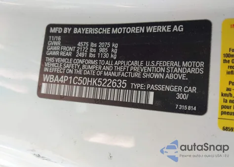 2017 BMW 440I z USA, uszkodzony, nr VIN WBA4P1C50HK522635